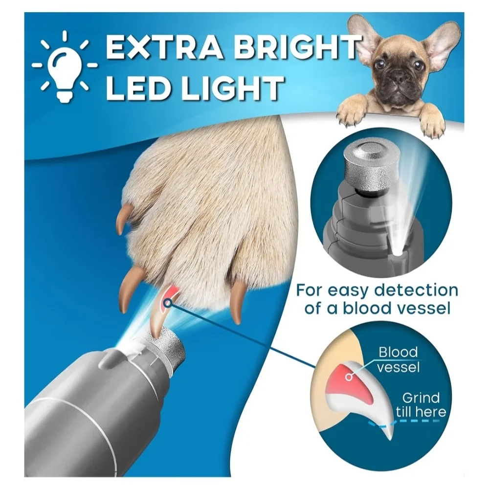 Dog Nail Grinder with LED Light, Rechargeable Dog Nail Grinder for All Size Dogs